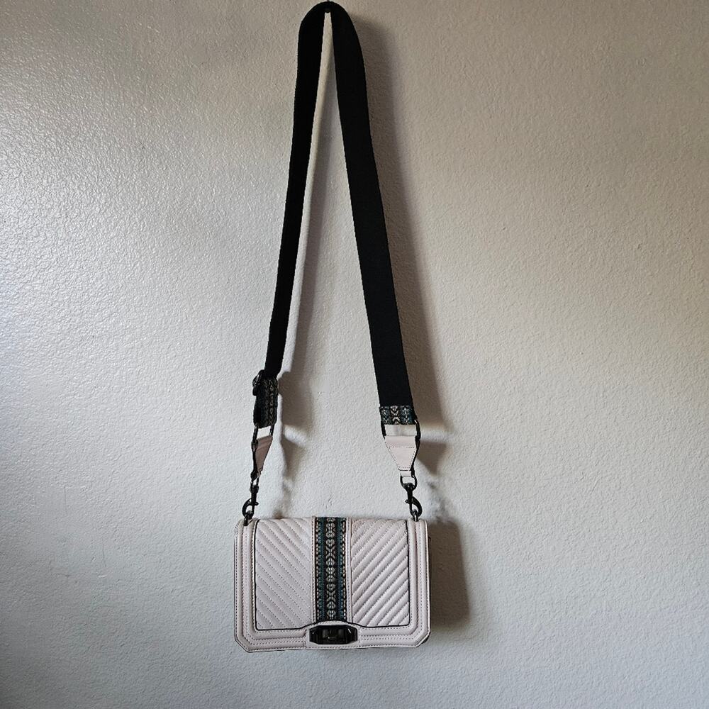 Rebecca Minkoff Cream Quilted Crossbody Bag with Patterned Strap